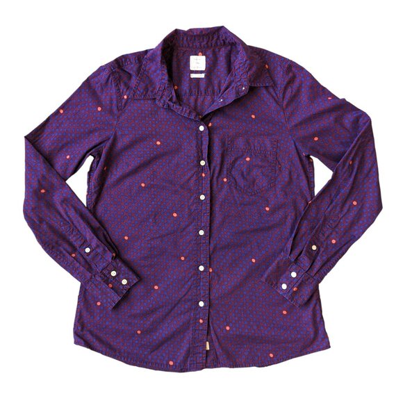 GAP Fitted Boyfriend Purple Polka Dot Button-Up | S - Picture 2 of 6